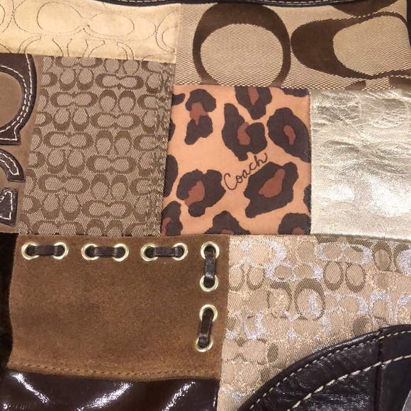 COACH Patchwork Top Zipper Crossbody Shoulder Bag Animal Print Brown Lining - Picture 17 of 17